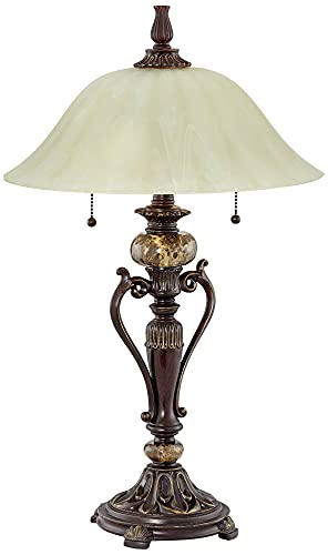 Kathy Ireland Amor Traditional Vintage Table Lamp 26" High Bronze Brown Marble Flared Alabaster Champagne Glass Shade Decor for Living Room Bedroom House Bedside Nightstand Home Office Family