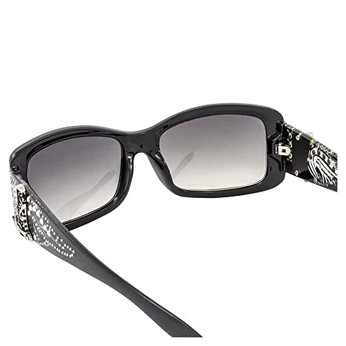 Rodeo Queen 2 Pairs of Fashion & Studded Sunglasses for Women Black Frame w/Metal Accent Piece Bling Rhinestones & Smoke Gradient Lenses4