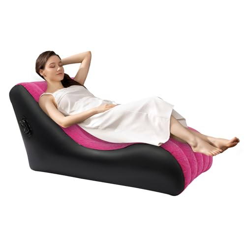 mignonnememe Inflatable Sofa, Blow up Couch Folding Air Sofa with Air Pump, Flocking Surface S-Shaped Inflatable Mattress for Home Outdoor Camping 35.4
