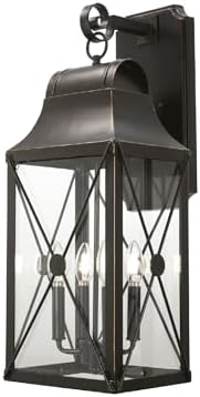 THE GREAT OUTDOORS 73293-143C De Luz Outdoor Wall Mount, 4-Light, 160 Total Watts, 10.5-in H x 26.38-in W, Oil Rubbed Bronze with Gold Highlights