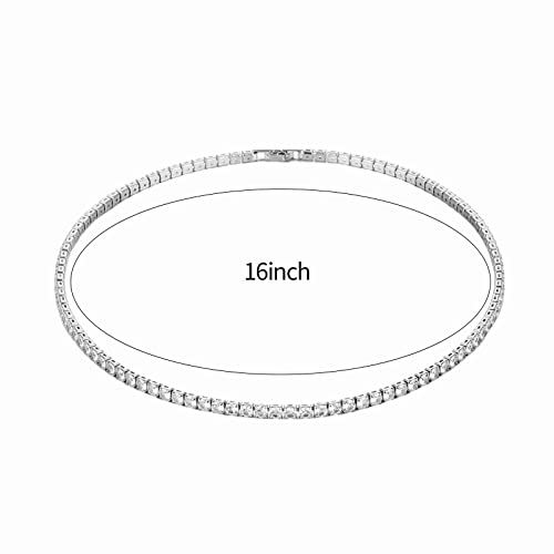 Choker Necklaces for Women Tennis Necklace For Women/Plated Rhinestone Choker Rectangle Initial