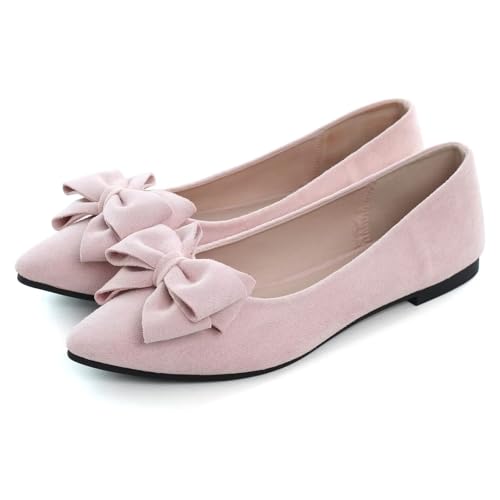 Image of SAILING LU Womens Bowknot Ballet Flats Pointy Toe Suede