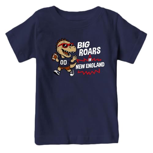 Big Roars in New England Kids Dinosaur T-Shirt for Football Fans (Navy Shirt 2T)