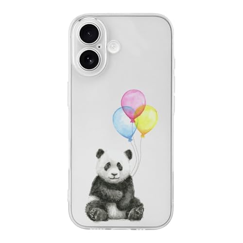 iPhone17用ケース 萌え 水彩スカル パンダ カラフル 風船 いPhone17用ケース アイフォン17用カバー スマホケース 透明 TPUバンパー 薄型 軽量 おしゃれ ワイヤレス充電対応