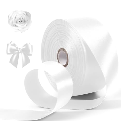 DUOTAN White Satin Ribbon 1-1/2 Inch Wide50 Yards Solid Polyester Fabric Ribbon Roll Perfect for Gift Wrapping Bow Making Floral Bouquets Crafts Wedding Party Home Decoration