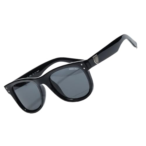 Image of Classic Square Sunglasses, Black Frame with Gray UV Protection Lens, Medium Size 145mm Width, Plastic Material LA14P