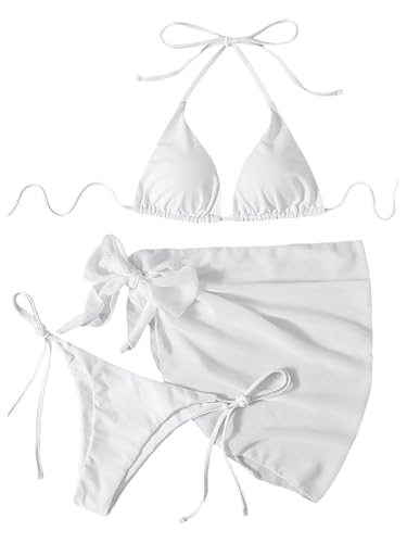 Maillot de bain femme triangle dos nu rose grand taille ensemble 3 pièces avec paréo de plage