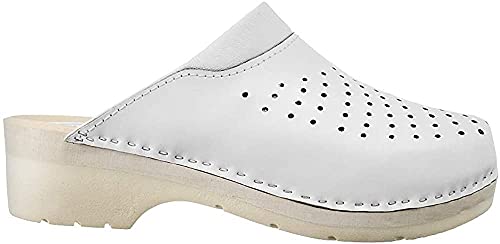 ESTRO Zuecos De Madera para Mujer Calzado Sanitario De Trabajo CDL02 (38, Blanco 2)