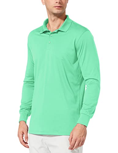 Baleaf Men's Polo Shirt Long Sleeve Golf Shirt Upf 50 Sun Protection Quick Dry For Tennis Lightweight Performance Shirt Light Green Size M #TOP4