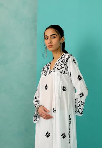 Image of Chandni Chikankari Cotton Straight Kurta |Chikankari | Chikankari Kurta | Chikankari Short Kurti | Lucknowi Chikankari Kurti (HCKUWI23121)