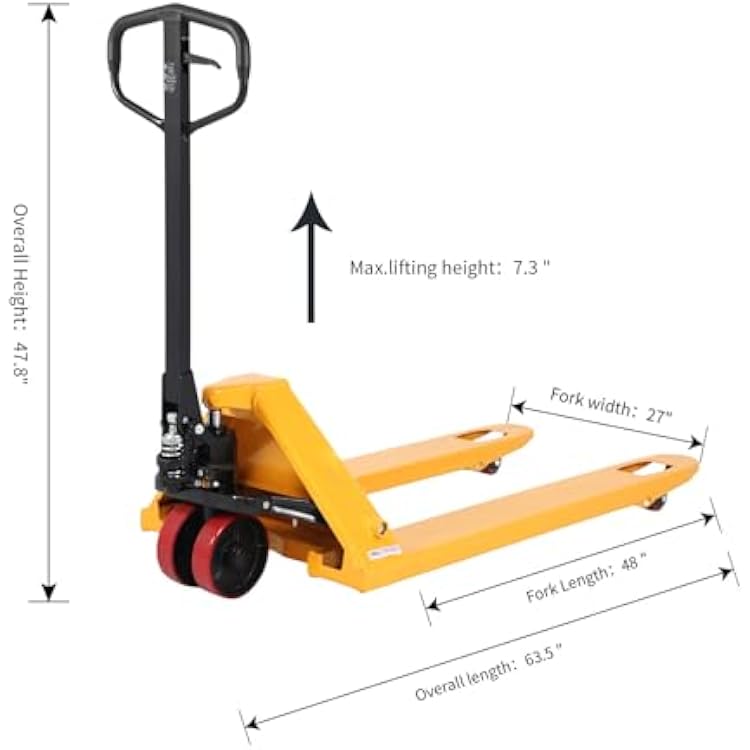 APOLLOLIFT Pallet Truck Hand Pallet Jack Truck 5500lbs Capacity 27 W x 48 L Fork Size with Extra Stopper- PU Wheel