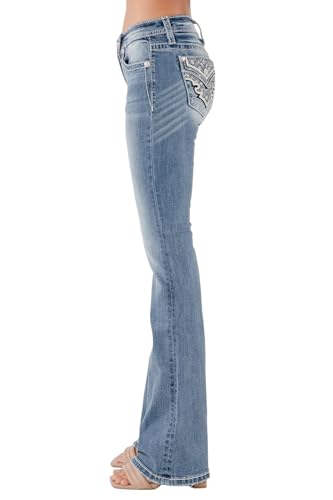 Miss Me Women's Brocade Embellished Faux Flap Pockets Mid-Rise Bootcut Jeans3