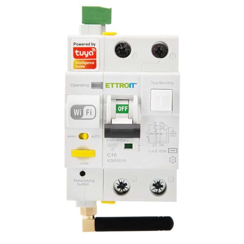 ZOREI Interruptor magnetotérmico diferencial Smart WiFi, 1P + N 230 V/400 V, App TUYA, ocupa 3 módulos DIN (1P+N 16 A 30 mA 6 kA)