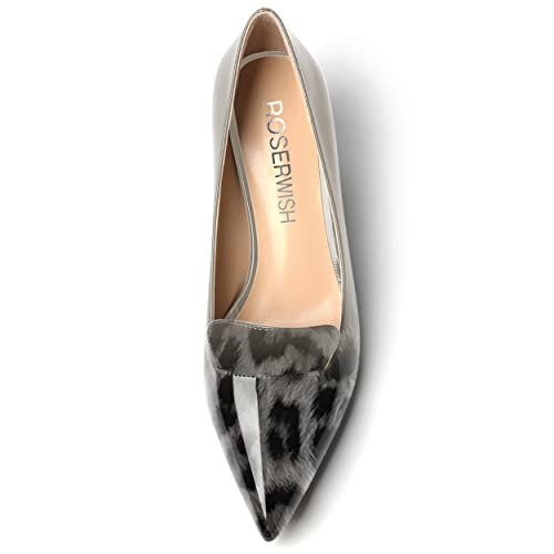 ROSERWISH Womens Office Casual Slip On Patent Casual Pointed Toe Kitten Low Heel Pumps Shoes 2 Inch3