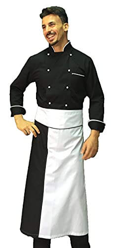Uniforme chef noir et blanc personnalisable avec veste, pantalon et tablier de cuisine