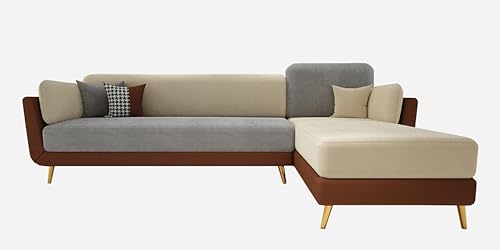 Image of Sixpine Luxury Dual Color Upholstery Lounger LHS Sofa in Premium Velvet | Solid Wood Structure | Sturdy Golden Legs | High Density Foam | Extra Comfort for Modern Living Room (Brown & Beige, 5 Seater)