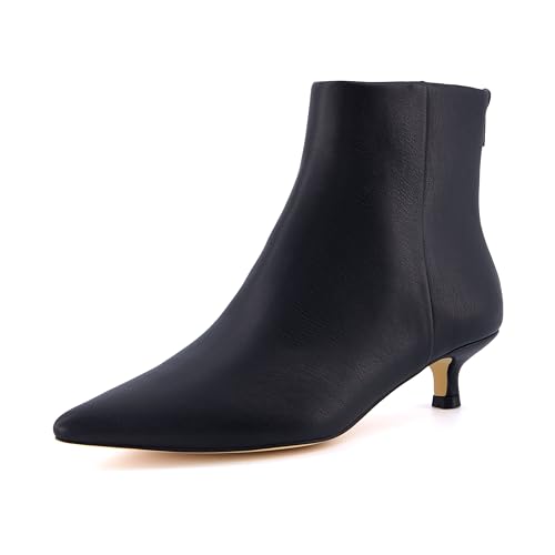 CUSHIONAIRE Women's Barbi Kitten Heel Bootie – Soft Vegan Leather, and Back Zipper, pointed toe booties, BLACK 9