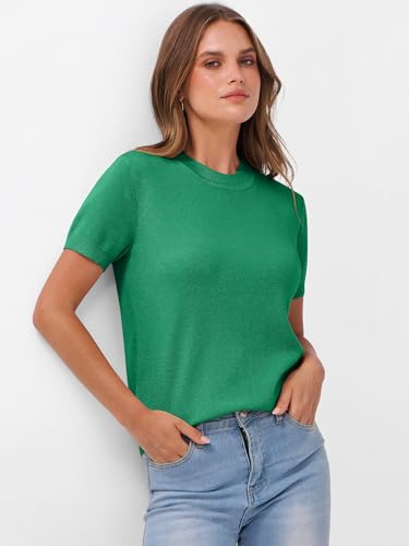 Image of ANRABESS Womens Short Sleeve Sweaters Wool Blend Crew Neck Sweater Shirts Business Casual Work Tops 2026 Summer Outfits