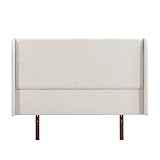 GDFStudio Ceyety King Size Wingback High Headboard, Upholstered Linen Fabric Headboard, Bamboo Wood, Easy Assembly, 48''H, Tan