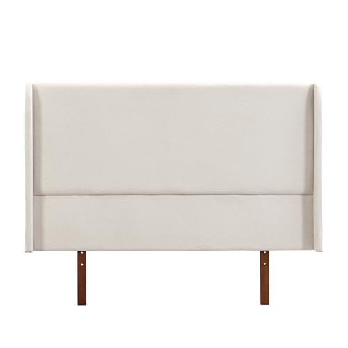 GDFStudio Ceyety Queen Size Wingback High Headboard Upholstered Linen Fabric Headboard Bamboo Wood Easy Assembly 48H Tan