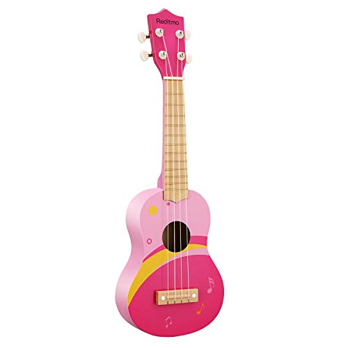 Reditmo Kids Ukulele Toy Guitar, 21 Mini 4 strings Wooden Guitar, Suitable for Toddler, Baby, Preschool Children, Any Boy&Girl, Early Educational Learning Musical Instrument, Pink