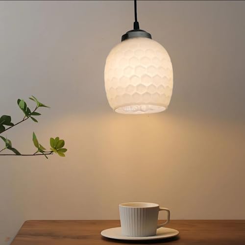 Image of Handmade White Pendent Light, Glass, Ceiling Lamp, Hanging Ceiling Decorative Chandelier, Home Decor Item (Honeycomb Glass) (with Bulb)
