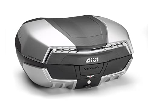 GIVI Baúl Monokey System de almacenamiento Baúl V58NT MAXIA 5 TECH para Scooter Moto 2 cascos 58 litros TOPCASE trasero negro con catadióptrico transparente y cuatro carcasas pintadas en color