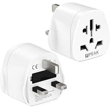 Peak Power World to UK Travel Adapter - Suitable Even for Powerful Devices Such as laptops and Travel hairdryers Applicable in Many Countries England, Scotland, Wales, Ireland, Cyprus, Malta, Kenya,