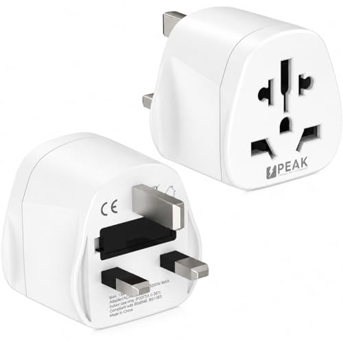Peak Power World to UK Travel Adapter - Suitable Even for Powerful Devices Such as laptops and Travel hairdryers Applicable in Many Countries: England, Scotland, Wales, Ireland, Cyprus, Malta, Kenya,
