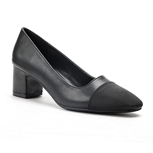 FOWT Low Block Heels Round Cap Toe Pumps for Women Casual Slip On Driving Styles Loafers 2 Inches Summer Sandal Faux Leather Upper Office Dress Shoes Size 5-11 US