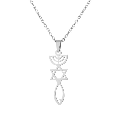 For Israel Hexagram Menorah Hanukkah Pendant Necklaces Gold Symbol of Judaism Jewelry for Women Man Party Gifts (Silver) [���s�A���i]