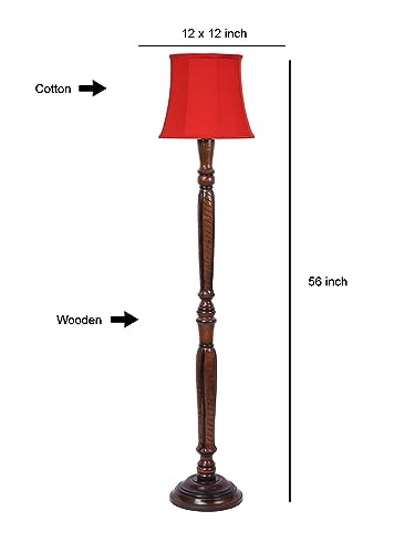 Image of Devansh Red Cotton Wooden Floor Lamp -6