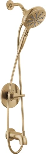 Delta Nicoli 14 Series Brushed Gold Bathtub Shower Faucet Set with Handheld Shower Head, Valve Trim...