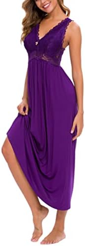 ALCEA ROSEA Womens Sleepwear Lace Lingerie Chemises V Neck Nightgown Long Sexy Sleep Dress Sleeveless Lace for Women Elegant (Violet, S)