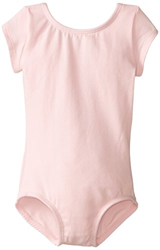 Clementine Girls\' Little (2-7) Short Sleeve Scoop Neck Ballerina One Piece Leotard Dancewear Costume, Light Pink, 3/4
