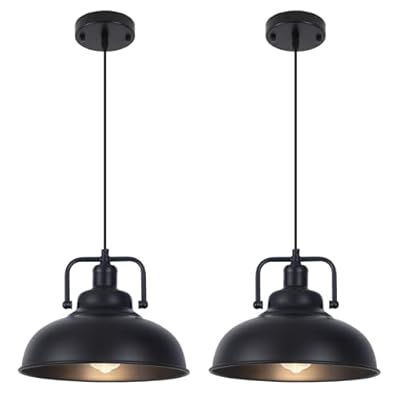 COTTMIC Black Farmhouse Pendant Light 2pack, 11.4in Vintage Kitchen Pendant Light Fixture, Adjustable Height, Modern Pendant Lighting, Metal Pendant Lights for Kitchen Island, Dining Room E26 Base
