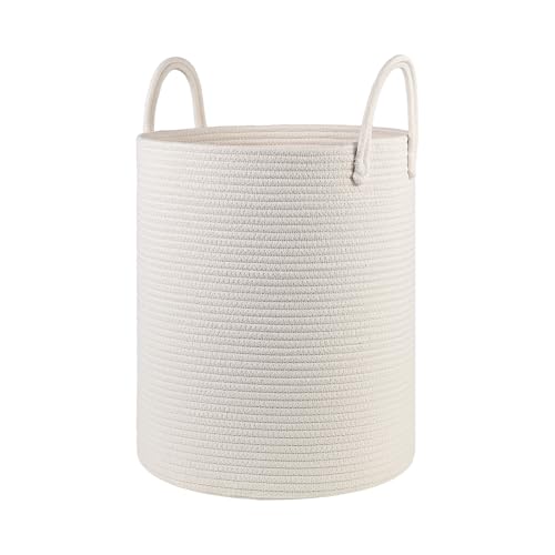 Image of HOBASKET Cotton Rope Laundry Basket Hamper for Girls Kids Baby Nursery Hamper Bin Woven Storage Basket for Living Room cute laundry basket Tall Laundry Basket for Blanket Toy storage bin&box(White)