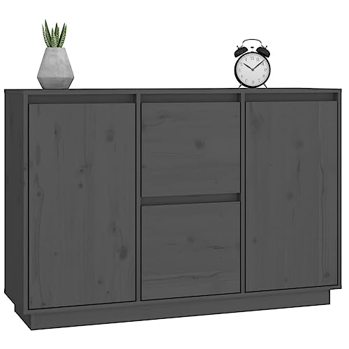 Aparador gris de pino macizo de 111x34x75 cm 5