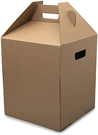 CIRAVI Tall Cardboard Cake Carrier Caddy - With Handle - 6 Pack - For Transport of 2 and 3 Layer Cakes - Bakery Kraft Brown Boxes - 12" x 12" x 14" (Standing) / 16.5" x 12" x 0.8" (Folded)