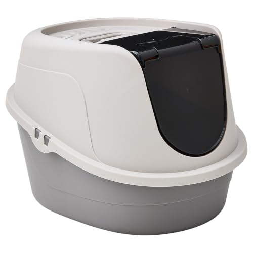 Amazon Basics No-Mess Hooded Enclosed Cat Litter Box with Odor Control and Swinging Door, Large, 24' x 18' x 17', Multicolor