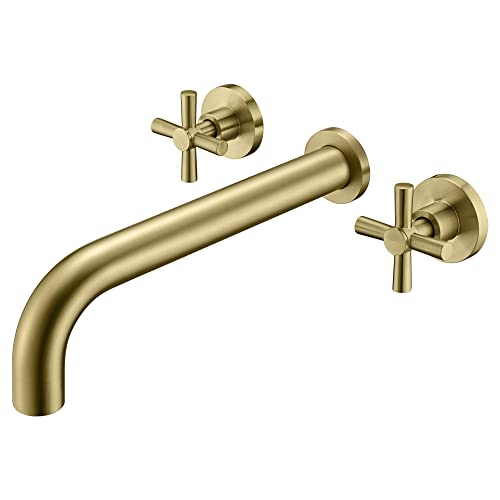 Sumerain Tub Faucet Wall Mount Tub Filler High Flow Bathtub Faucet Brushed Gold With Rough In Valve, Two Cross Handles #TOP9