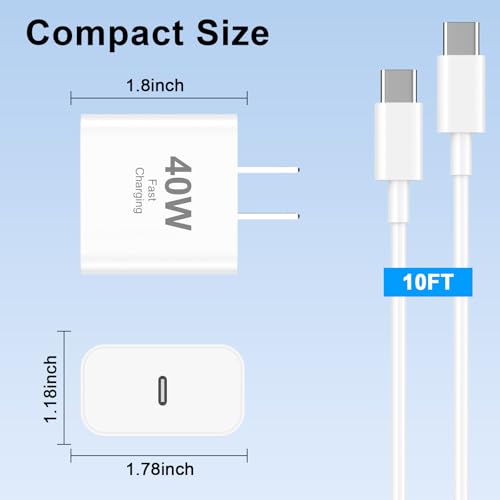 Image of iPhone 17 Fast Charger Block,[Apple MFi Certified] 2Pack 40W USB C Wall Charger Plug with 10FT USB C to C Charging Cord for iPhone 17 /17Air /17Pro Max /16 Pro Max /16Pro /15 ProMax-Home /Travel Essential