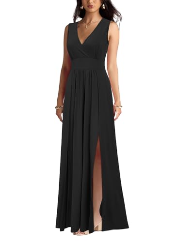 WOOSEA Women Sleeveless Deep V Neck Sexy Split Loose Plain Maxi Casual Long Dress2