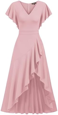 Miusol Women's Formal V Neck Ruffle Split Evening Party Long Dress