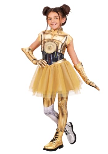 Star Wars C3PO Costume Dress for Girls with Leggings and Gloves - Perfect for Halloween or Dress-Up Play Pretend Medium