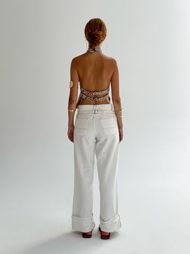 Women Y2k Floral Halter Tank Top Summer Going Out Cami Tops Boho Sexy Backless Vacation Beach Camisoles4