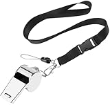 Genérico Silbato de Acero Inoxidable con Cordón, Silbato de Metal Fuerte con Lanyard Negro