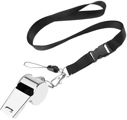 Genérico Silbato de Acero Inoxidable con Cordón, Silbato de Metal Fuerte con Lanyard Negro