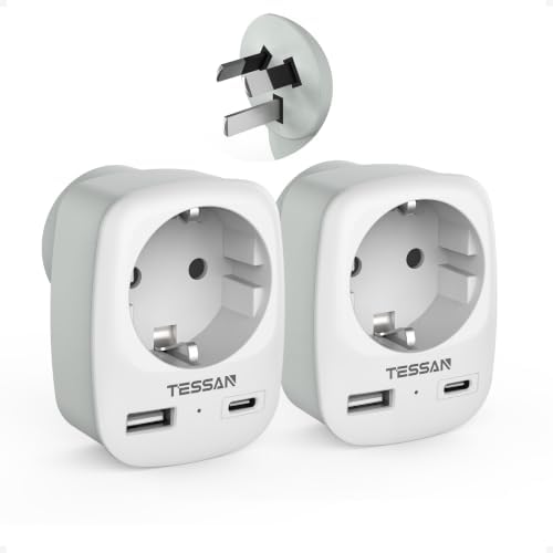 TESSAN 2er Pack Adapter Australien, 3 in 1 Reiseadapter Neuseeland | USB C und USB A, 2500W Adapter China für Neuseeland Deutschland Argentinien China, Reiseadapter Australien, Typ