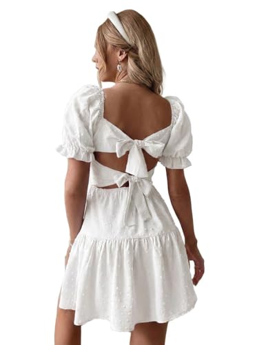 Image of Narecte Summer Dresses for Women 2026,Tie Backless Swiss Dot Mini Dress,Ruffle Hem Flowy Casual Dresses